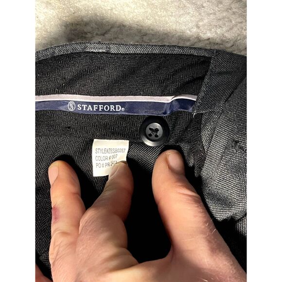 Stafford Essentials Classic Fit Slacks 34x30 | Gray | Button Pocket | Cuffed Hem - Picture 6 of 11